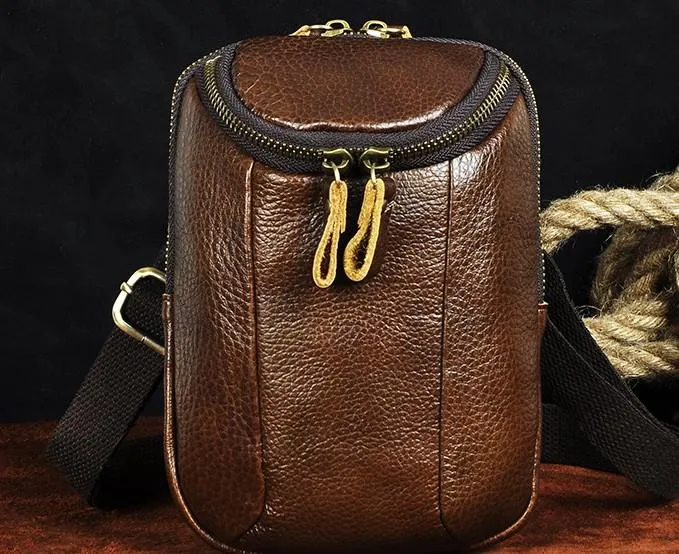 Small Mens Leather Side Bag Belt Pouch Holster Belt Case Waist Pouch for Men