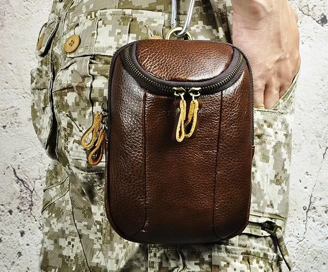 Small Mens Leather Side Bag Belt Pouch Holster Belt Case Waist Pouch for Men