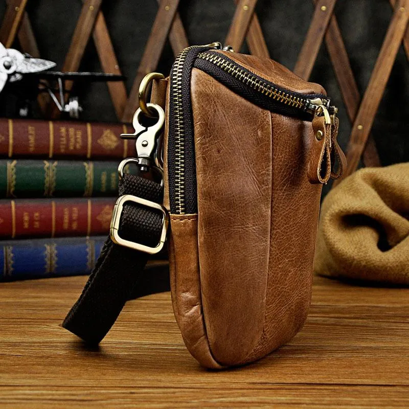 Small Mens Leather Side Bag Belt Pouch Holster Belt Case Waist Pouch for Men