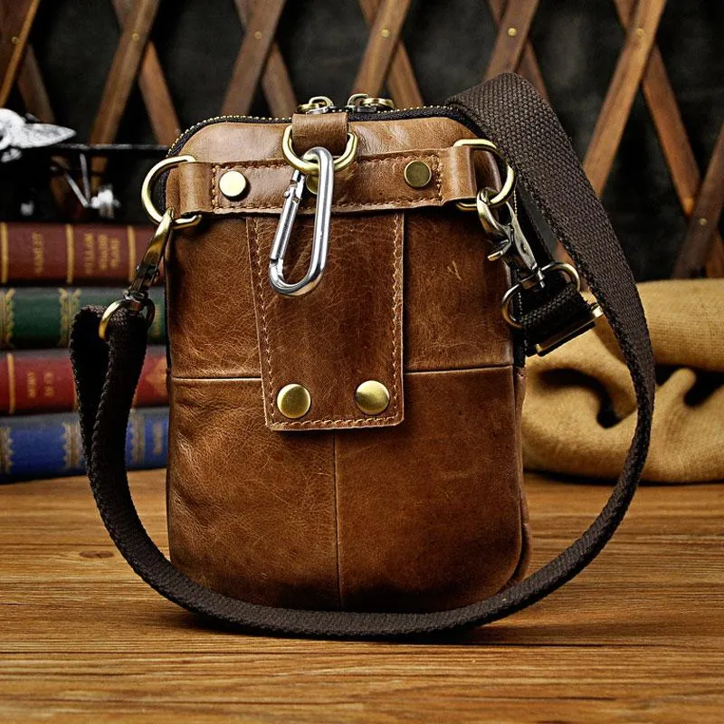 Small Mens Leather Side Bag Belt Pouch Holster Belt Case Waist Pouch for Men