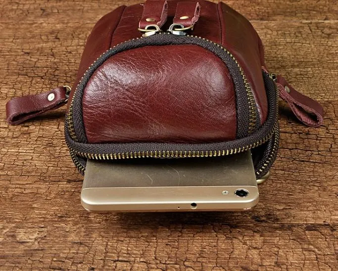 Small Mens Leather Side Bag Belt Pouch Holster Belt Case Waist Pouch for Men