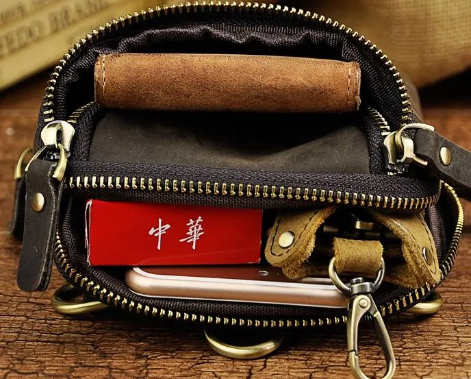 Small Mens Leather Side Bag Belt Pouch Holster Belt Case Waist Pouch for Men