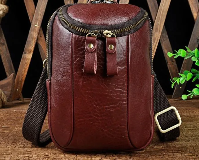 Small Mens Leather Side Bag Belt Pouch Holster Belt Case Waist Pouch for Men