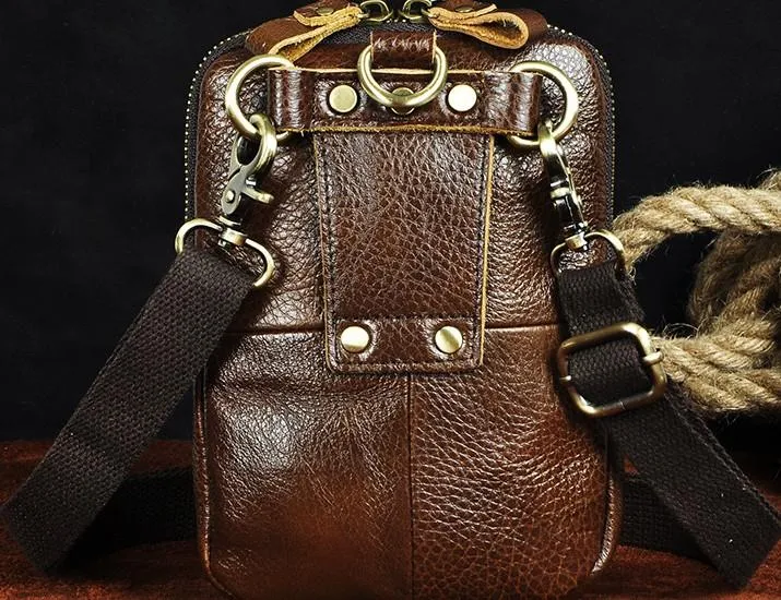 Small Mens Leather Side Bag Belt Pouch Holster Belt Case Waist Pouch for Men