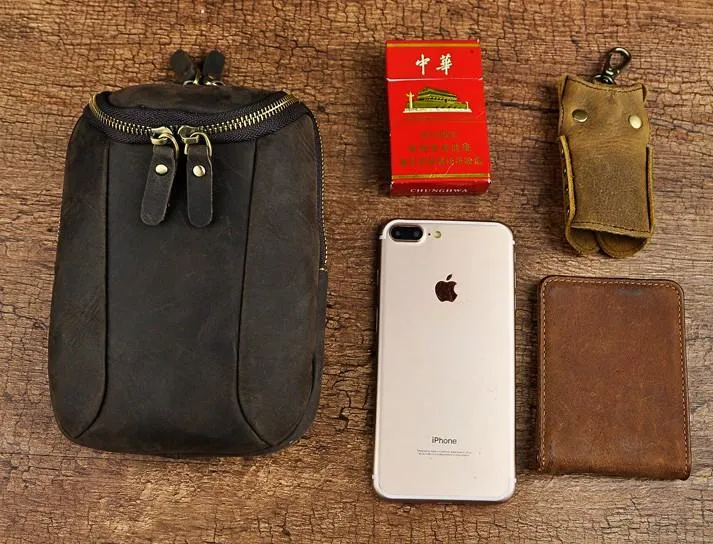 Small Mens Leather Side Bag Belt Pouch Holster Belt Case Waist Pouch for Men