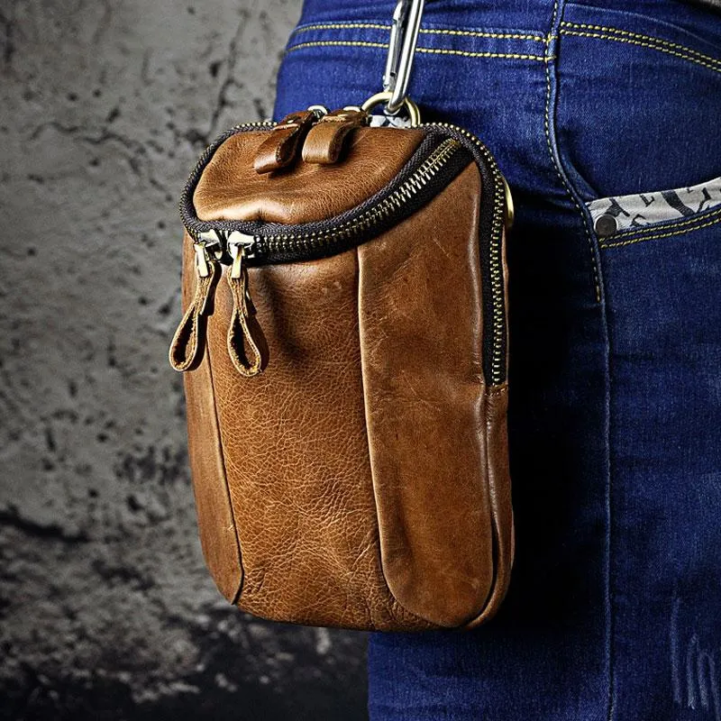 Small Mens Leather Side Bag Belt Pouch Holster Belt Case Waist Pouch for Men