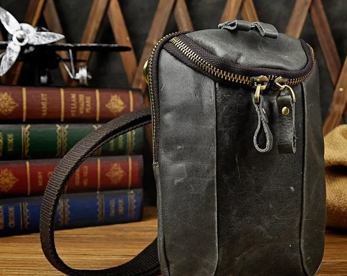 Small Mens Leather Side Bag Belt Pouch Holster Belt Case Waist Pouch for Men