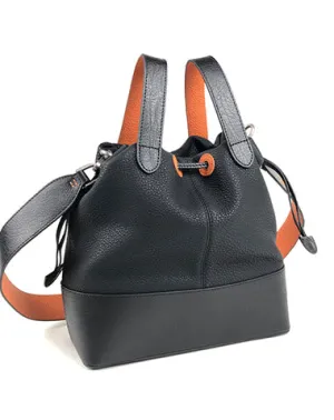 Small Womens Black Leather Bucket Handbag Purse Black Leather Barrel Shoulder Bag Handbag Purse for Ladies cheap online