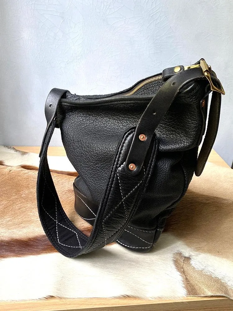 Soft and Delicate Feel Classic Plaid Crossbody Bucket Bag | Handcrafted Full Grain Leather Bag bucket bags for sale