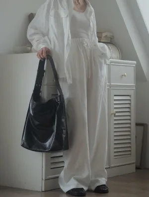 Soft Oil Wax Bucket Shoulder Bag | Minimalist Leather Large Tote Bag With Wide Strap bucket bags for sale