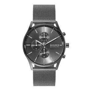 Sophisticated Skagen Holst Chronograph Watch SKW6608 in Gunmetal Steel-Mesh with 30M Water Resistance 