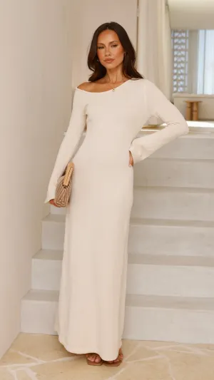 Soulina Knit Maxi Dress - Cream,prom dresses,wedding guest dresses,homecoming dresses,bridesmaid dresses,cocktail dresses,women clothing,summer dresses,formal dresses,sundresses,mother of the bride dresses,quince clothing,bodycon dress,dress casual,dress d