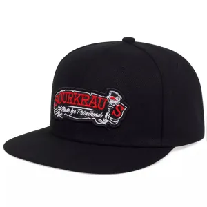 Sourkrauts Black Snapback Cap boater hat with bow in beach sunlight