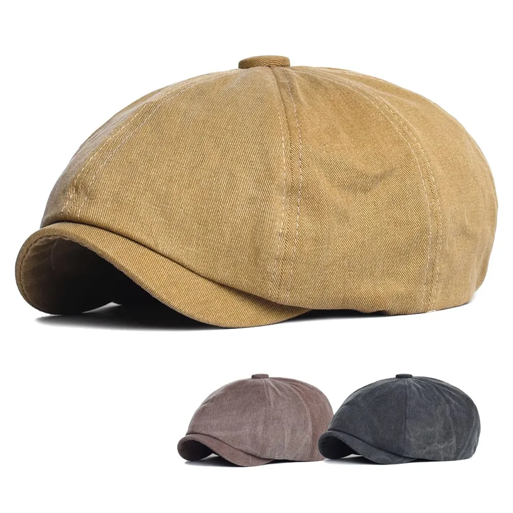 Stamford Vintage Cotton Newsboy Cap boater hat with bow in beach sunlight