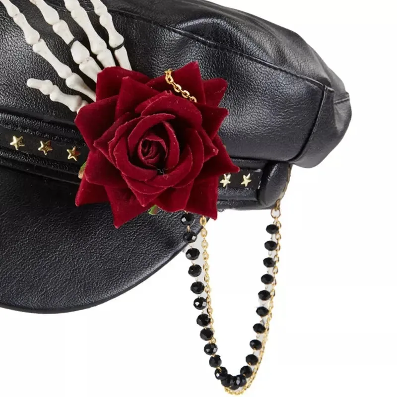 Steampunk Gothic Black Leather Sailor Cap
