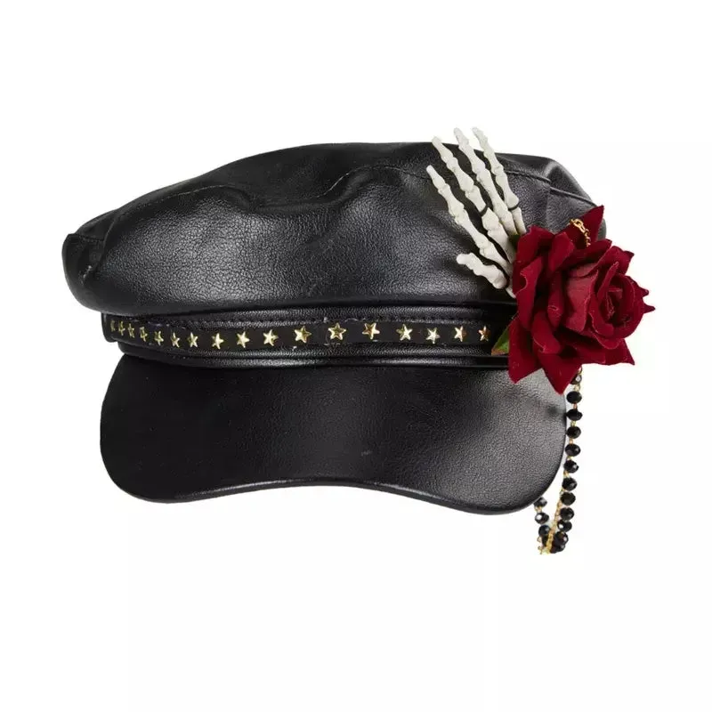 Steampunk Gothic Black Leather Sailor Cap