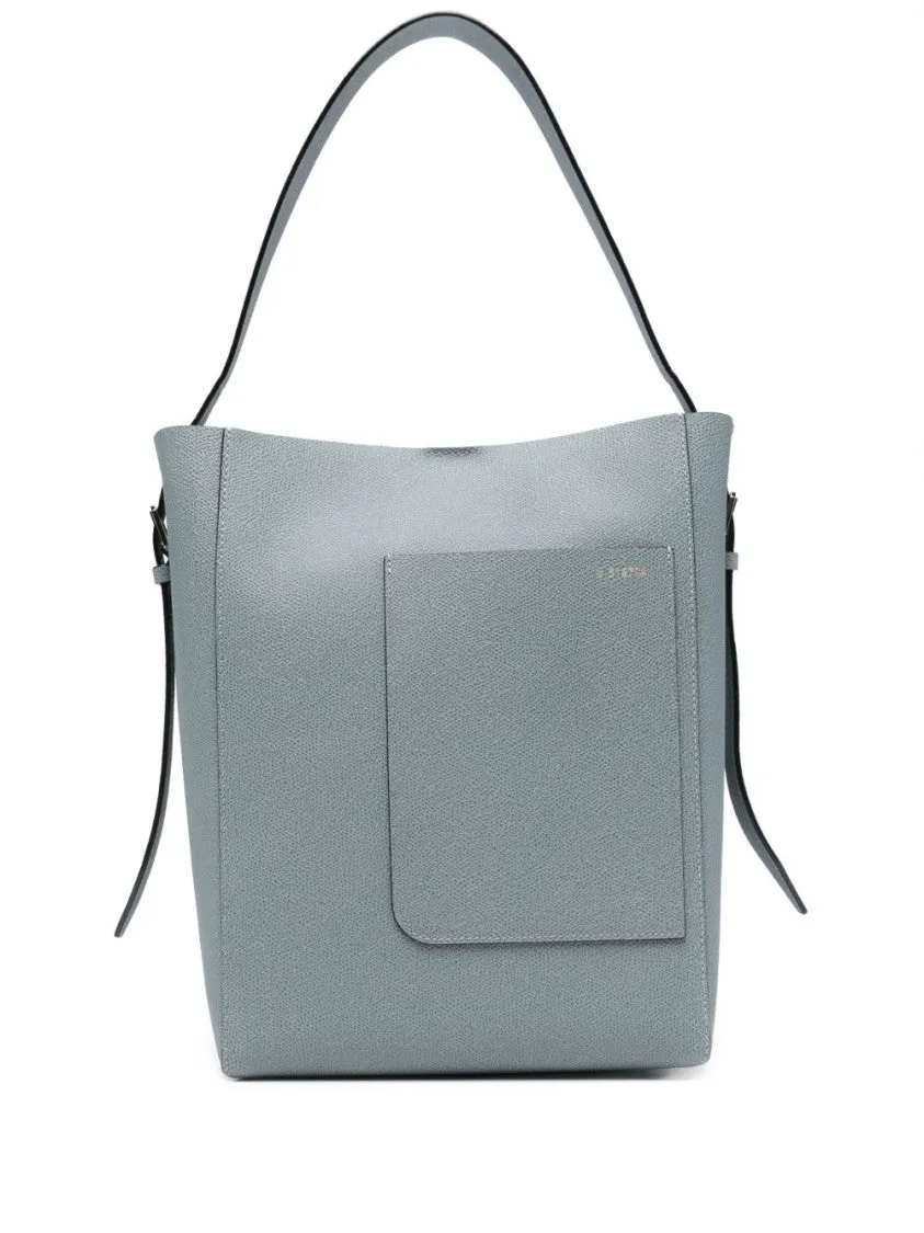 Steel Blue Leather Small Bucket Bag stylish bucket bags