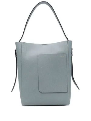 Steel Blue Leather Small Bucket Bag stylish bucket bags