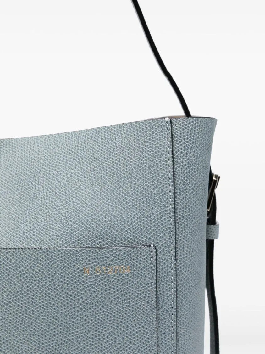 Steel Blue Leather Small Bucket Bag