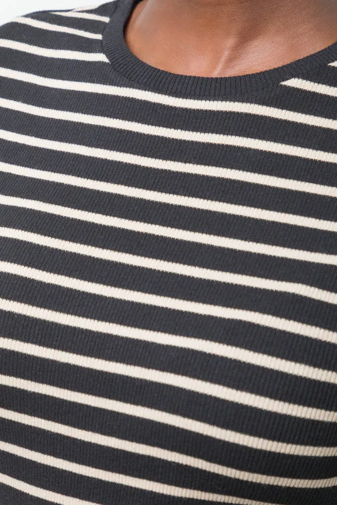 Stripe Long Sleeve T-Shirt Black And Natural