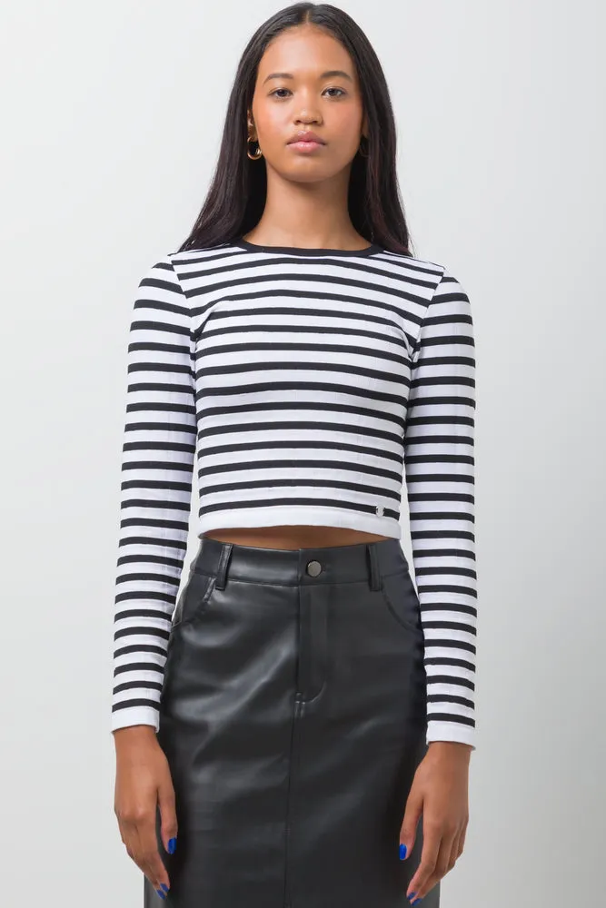 Stripe Seamless Long Sleeve Top White And Black