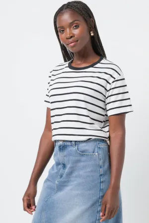 Stripe Short Sleeve T-Shirt White And Black,women t-shirt cotton,women t-shirt top,boutique women's clothing