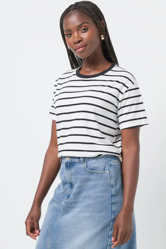 Stripe Short Sleeve T-Shirt White And Black,women t-shirt cotton,women t-shirt top,boutique women's clothing