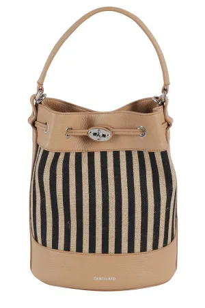 Striped Wicker Bucket Bag With Leather Accents stylish bucket bags