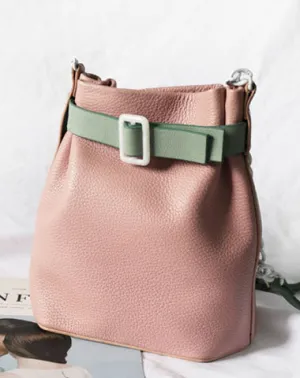 Stylish Leather Pink Chain Womens Bucket Purse Crossbody Bag Barrel Shoulder Bag for Women cheap online