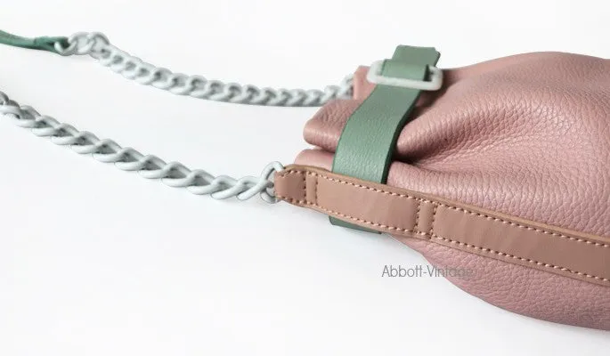 Stylish Leather Pink Chain Womens Bucket Purse Crossbody Bag Barrel Shoulder Bag for Women