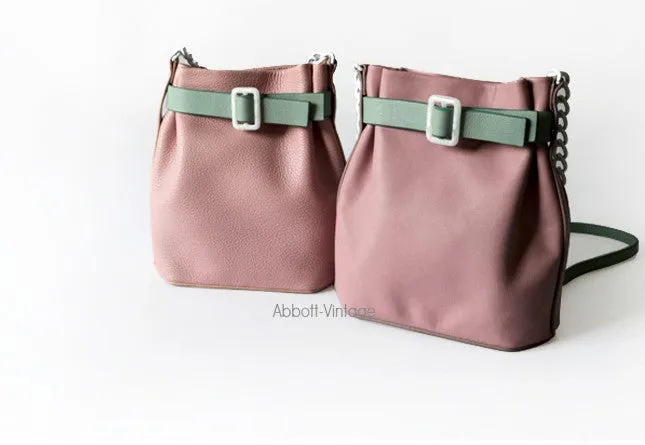 Stylish Leather Pink Chain Womens Bucket Purse Crossbody Bag Barrel Shoulder Bag for Women