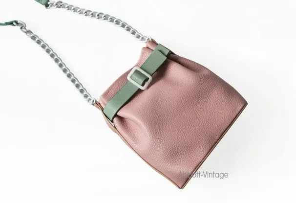 Stylish Leather Pink Chain Womens Bucket Purse Crossbody Bag Barrel Shoulder Bag for Women