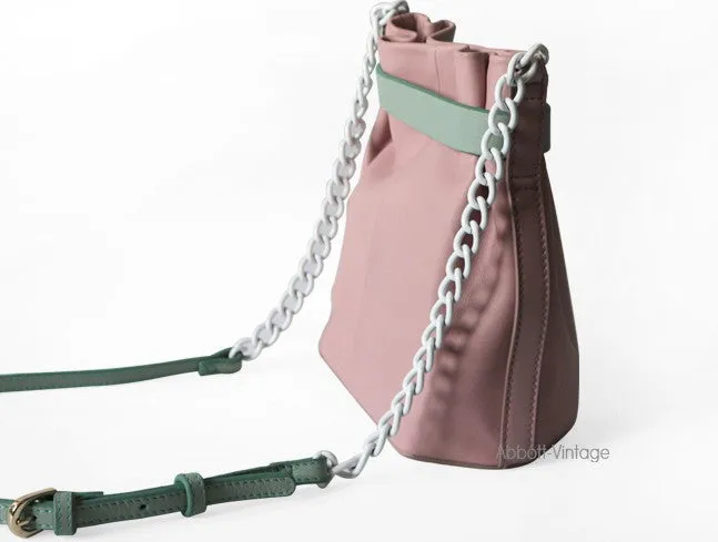 Stylish Leather Pink Chain Womens Bucket Purse Crossbody Bag Barrel Shoulder Bag for Women