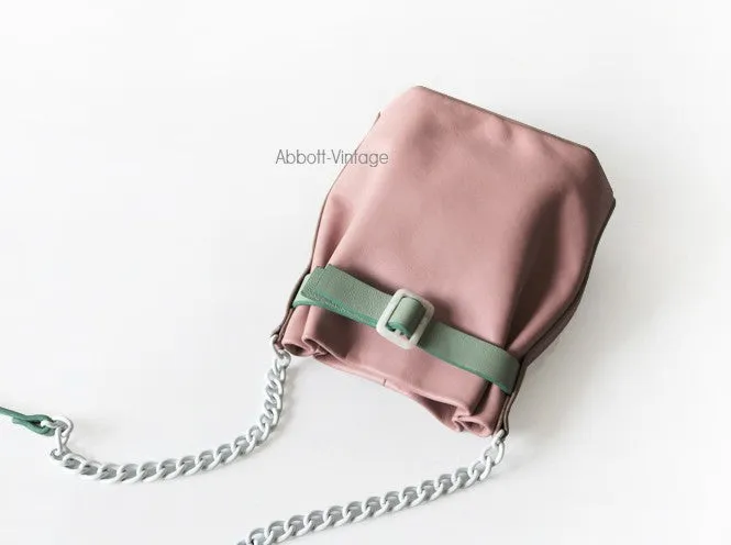 Stylish Leather Pink Chain Womens Bucket Purse Crossbody Bag Barrel Shoulder Bag for Women