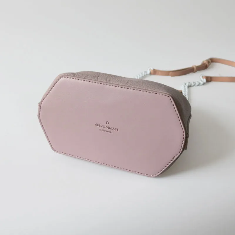 Stylish Leather Pink Chain Womens Bucket Purse Crossbody Bag Barrel Shoulder Bag for Women