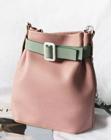 Stylish Leather Pink Chain Womens Bucket Purse Crossbody Bag Barrel Shoulder Bag for Women cheap online