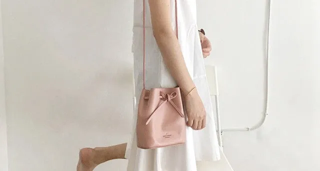 Stylish Leather Pink Womens Bucket Purse Crossbody Bag Barrel Shoulder Bag for Women