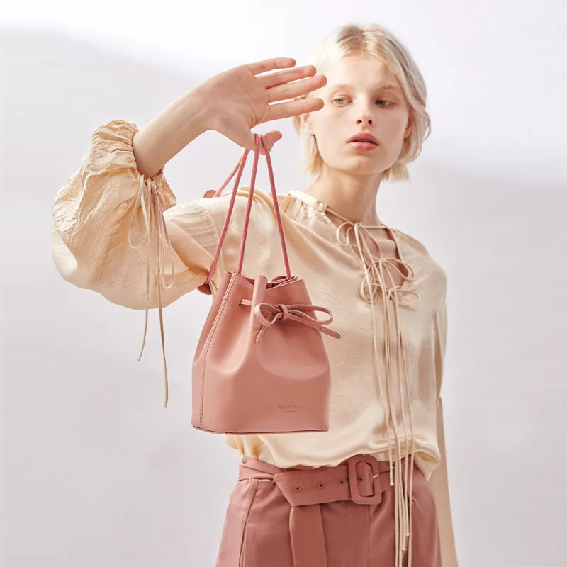 Stylish Leather Pink Womens Bucket Purse Crossbody Bag Barrel Shoulder Bag for Women