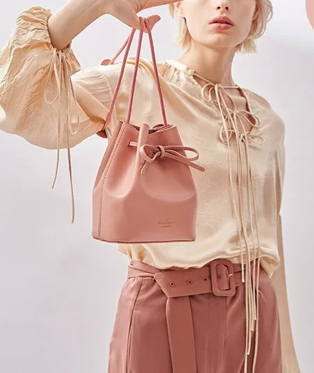 Stylish Leather Pink Womens Bucket Purse Crossbody Bag Barrel Shoulder Bag for Women