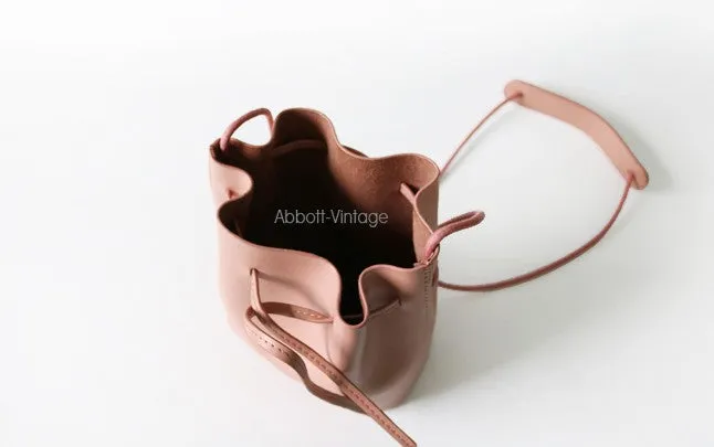 Stylish Leather Pink Womens Bucket Purse Crossbody Bag Barrel Shoulder Bag for Women