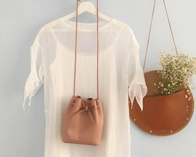 Stylish Leather Pink Womens Bucket Purse Crossbody Bag Barrel Shoulder Bag for Women