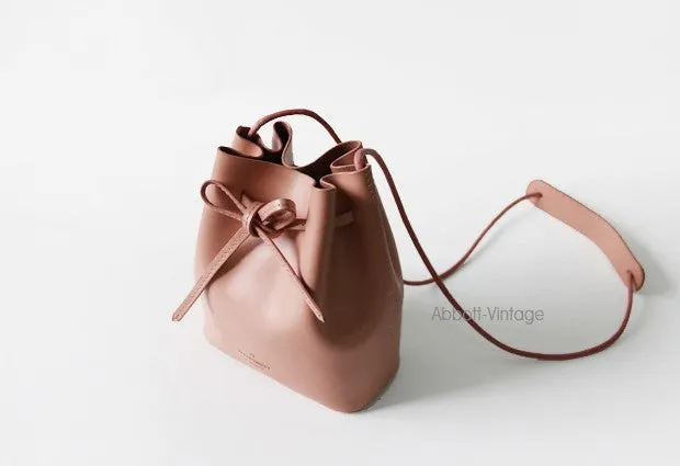 Stylish Leather Pink Womens Bucket Purse Crossbody Bag Barrel Shoulder Bag for Women