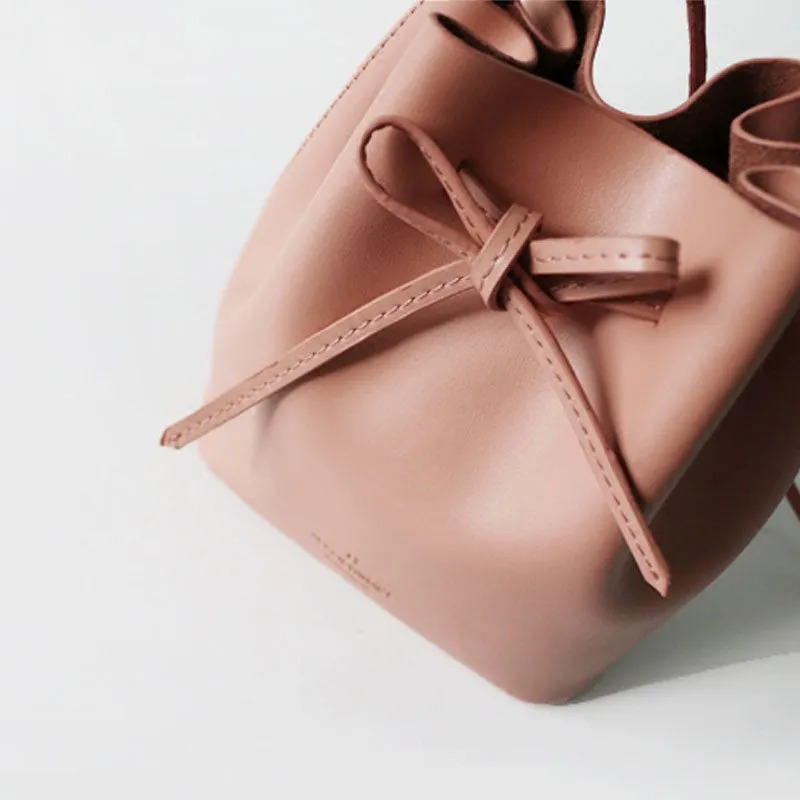 Stylish Leather Pink Womens Bucket Purse Crossbody Bag Barrel Shoulder Bag for Women