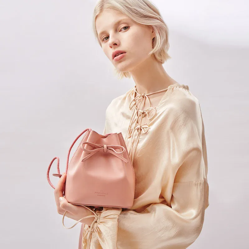 Stylish Leather Pink Womens Bucket Purse Crossbody Bag Barrel Shoulder Bag for Women