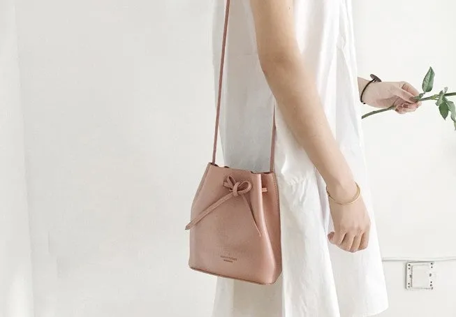 Stylish Leather Pink Womens Bucket Purse Crossbody Bag Barrel Shoulder Bag for Women