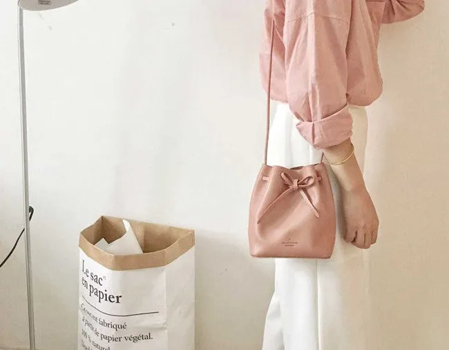 Stylish Leather Pink Womens Bucket Purse Crossbody Bag Barrel Shoulder Bag for Women