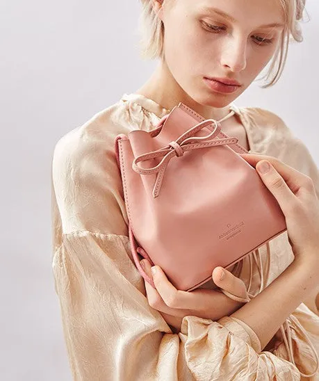 Stylish Leather Pink Womens Bucket Purse Crossbody Bag Barrel Shoulder Bag for Women