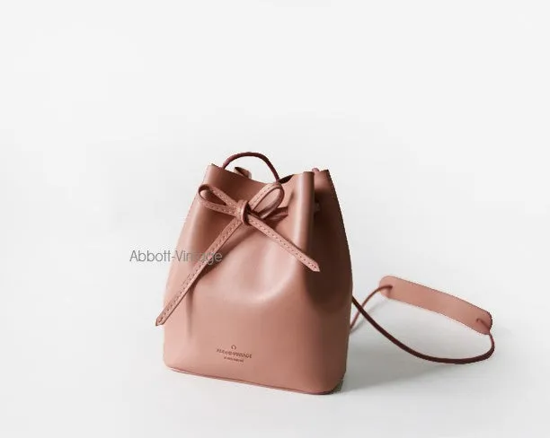 Stylish Leather Pink Womens Bucket Purse Crossbody Bag Barrel Shoulder Bag for Women