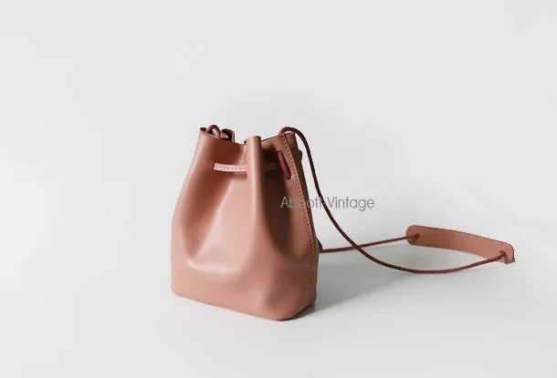 Stylish Leather Pink Womens Bucket Purse Crossbody Bag Barrel Shoulder Bag for Women
