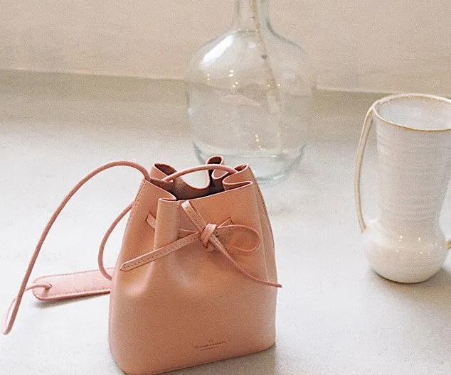 Stylish Leather Pink Womens Bucket Purse Crossbody Bag Barrel Shoulder Bag for Women